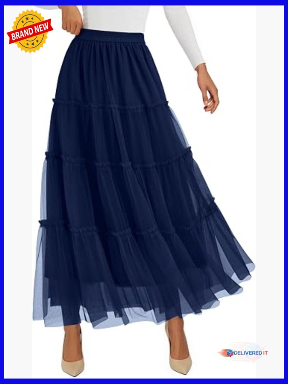 Tulle Maxi Skirt Elastic High Waisted Tiered Flow Fairy A-Line Casual Long Skirt